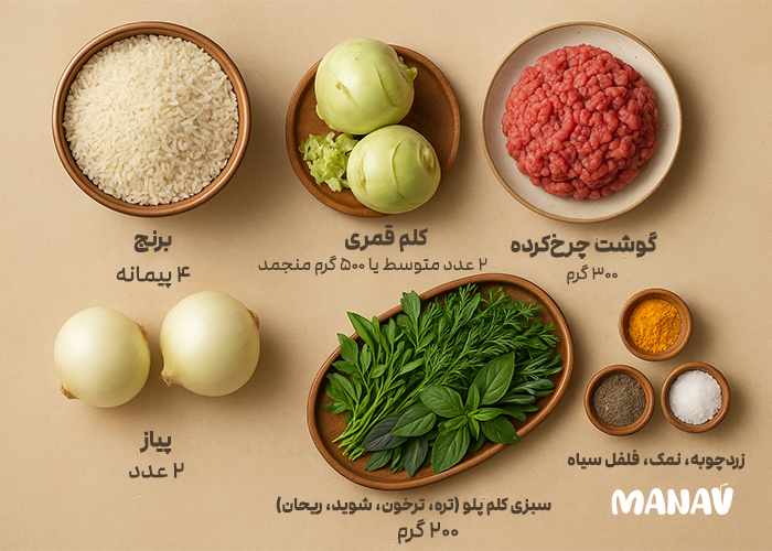 طرز تهیه کلم پلو شیرازی اصل با طعمی بی‌نظیر (مهمان‌پسند و خوش‌عطر!) | ماناو شیراز